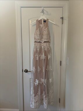 Avery blush pink lace overlay dress